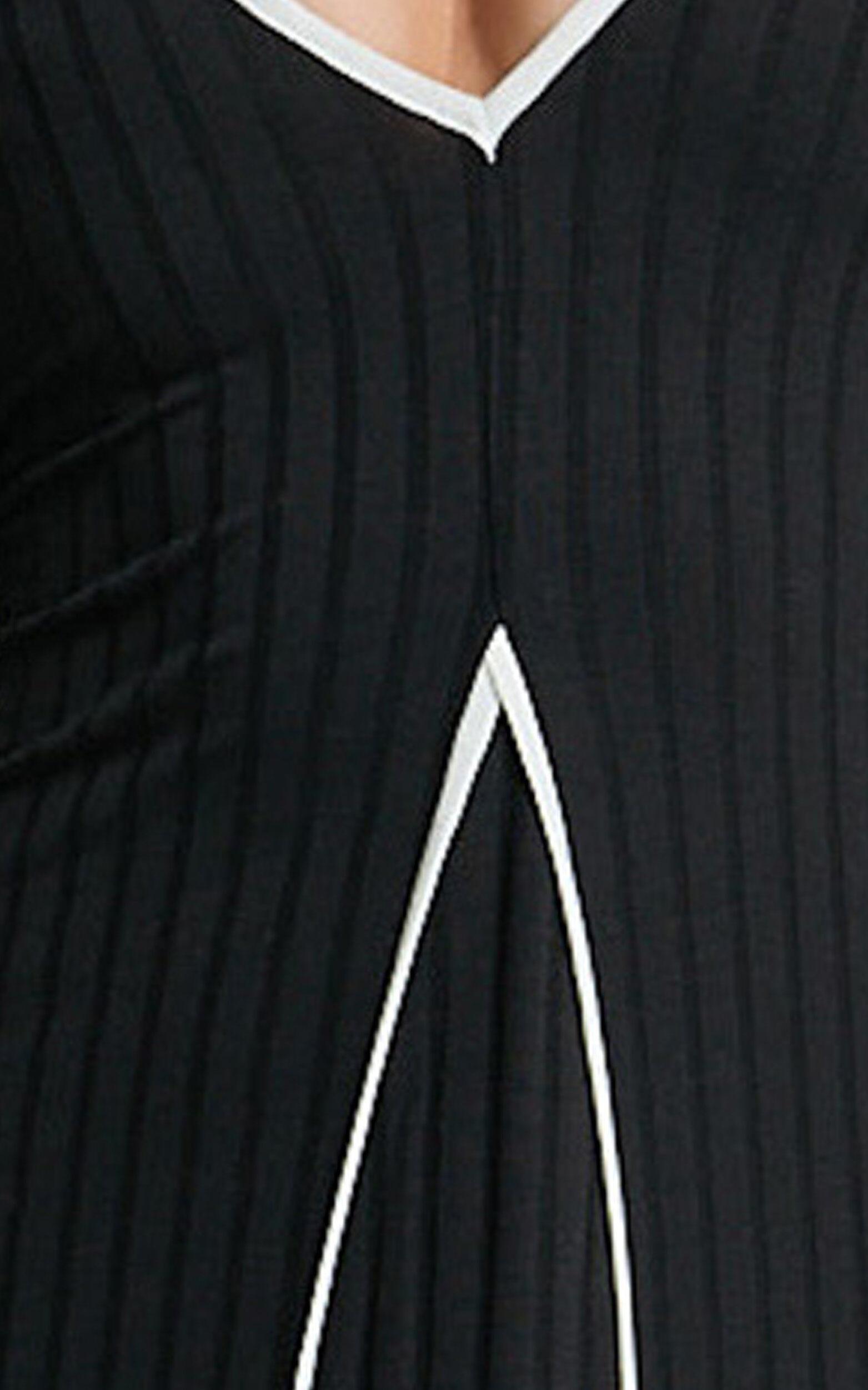 Margie Midi Dress - Long Sleeve Contrast Bind Ribbed Dress in Black Product Image