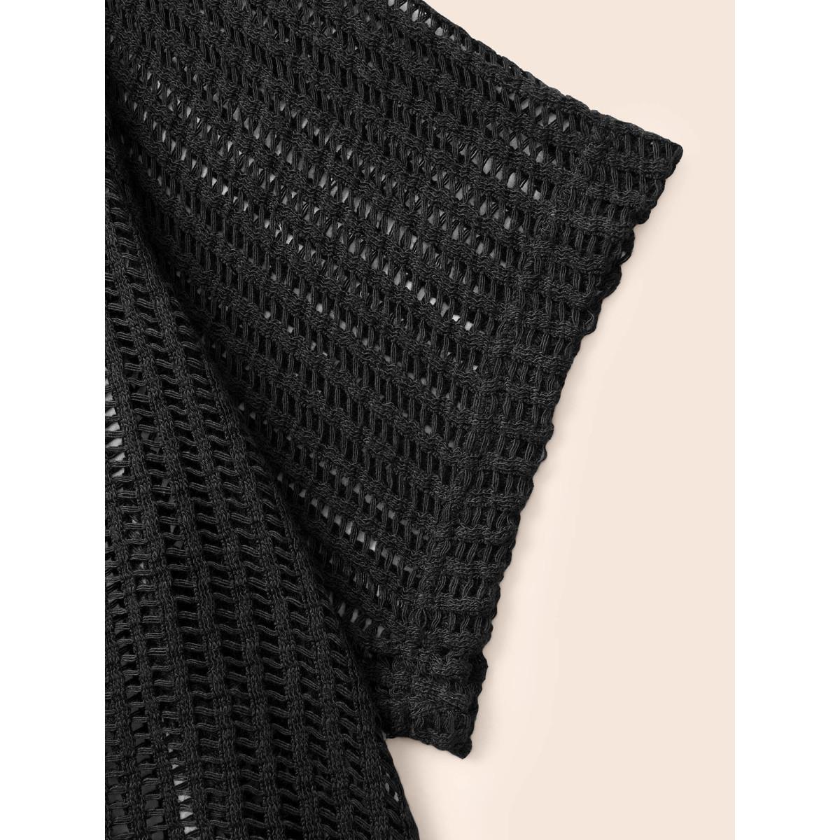 Plus Size Shirt Collar Button Up Midi Dress Black Women Casual Texture Shirt collar Short sleeve Curvy BloomChic 18-20/2X Product Image