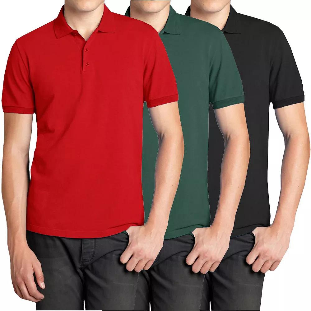 Men's Galaxy 3-Pack Pique Polos, Size: Medium, Red Hunter Black Product Image
