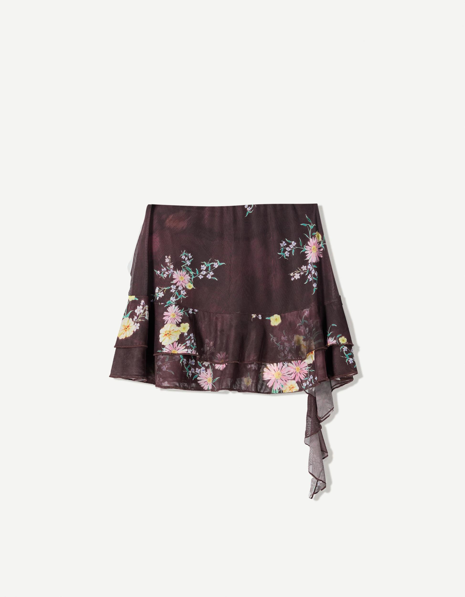 Tulle printed mini skirt with ruffles Product Image