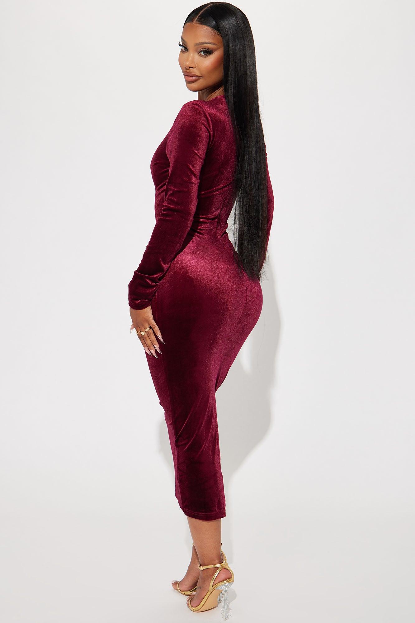 Marie Velvet Midi Dress - Burgundy Product Image