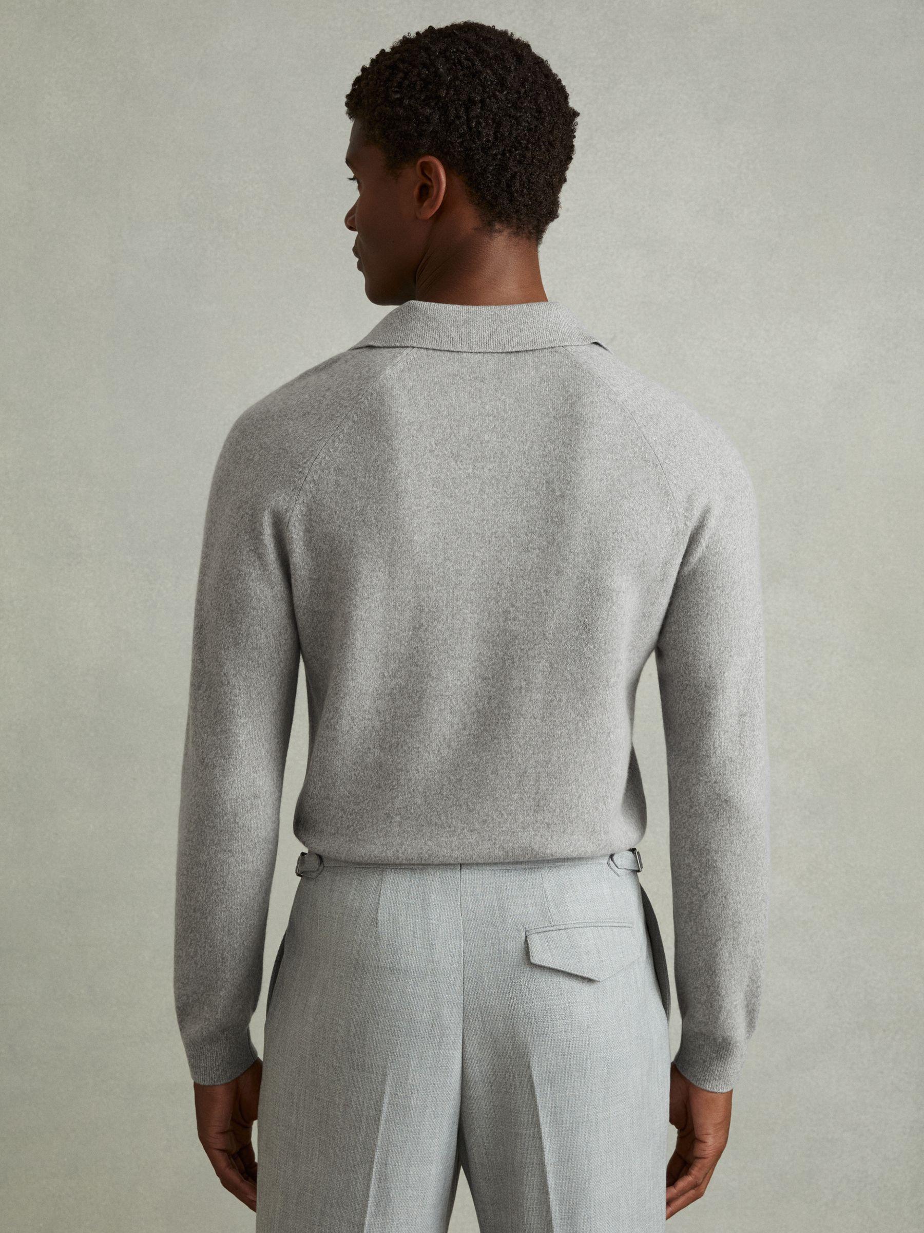 Wool-Cashmere Open-Collar Polo Shirt in Soft Grey Melange Product Image