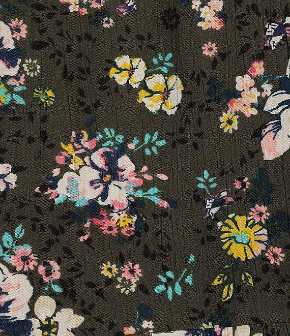 Westbound Olive Floral Double Tassel Tie Front V-Neck Tiered Sleeveless A-Line Dress Product Image