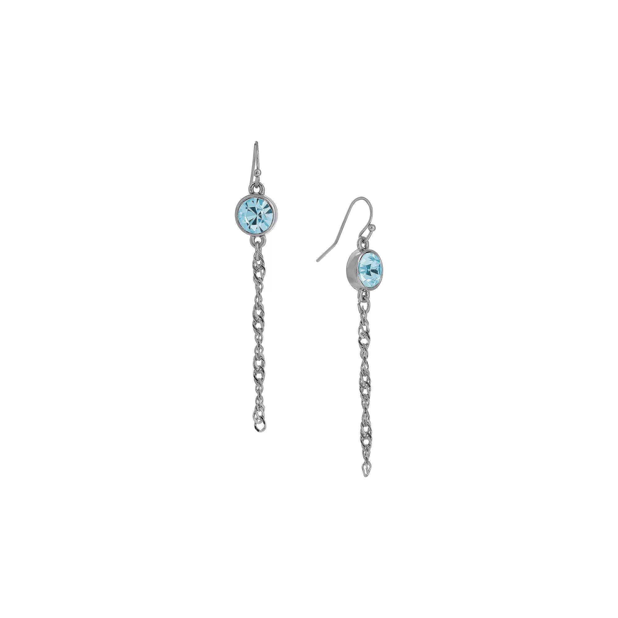 1928 Silver Tone Crystal Chain Drop Earrings, Women's, Blue Product Image