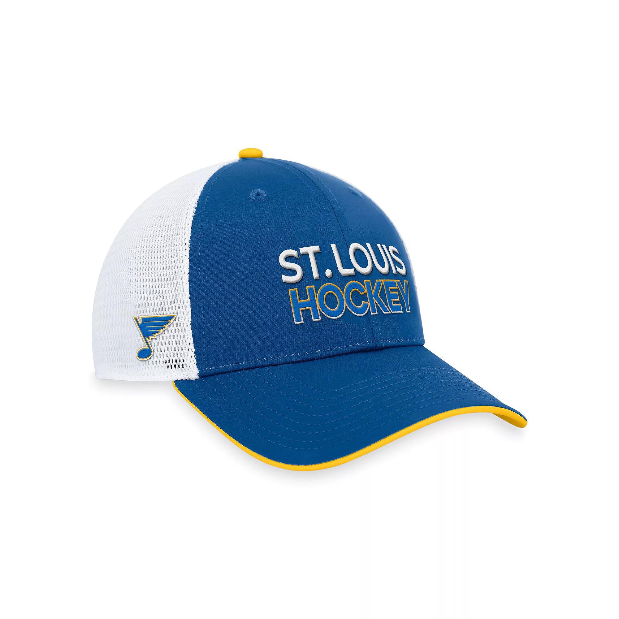 Men's Fanatics Branded Blue/White St. Louis Blues Authentic Pro Alternate Jersey Adjustable Trucker Hat Product Image