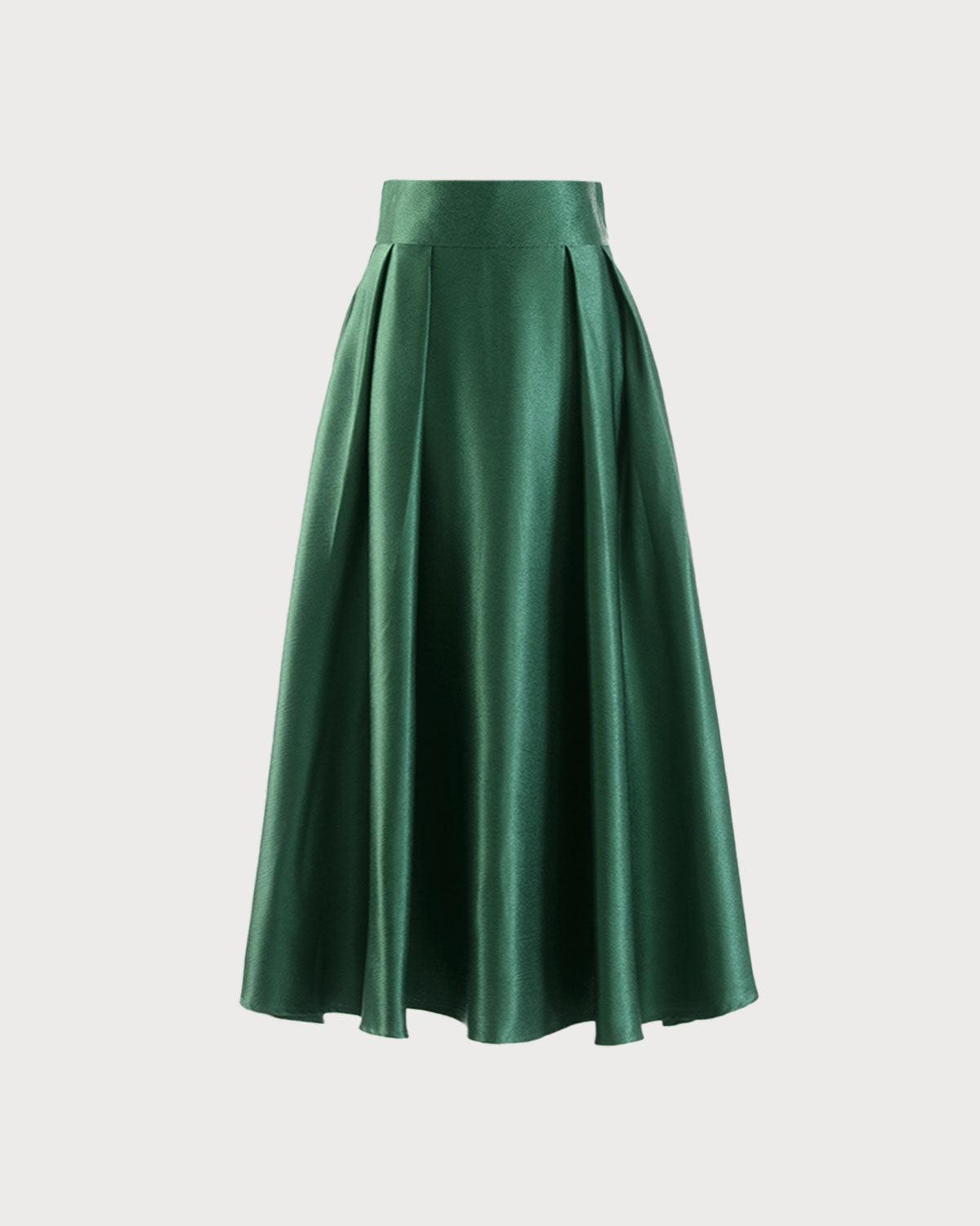 Green Pocket Flared Midi Skirt Product Image