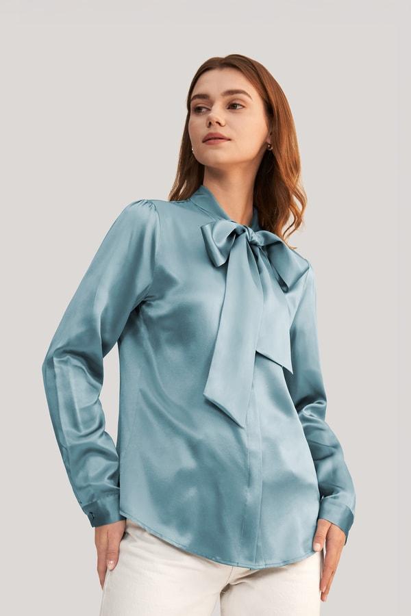 Women Bow-tie Neck Silk Blouse Product Image