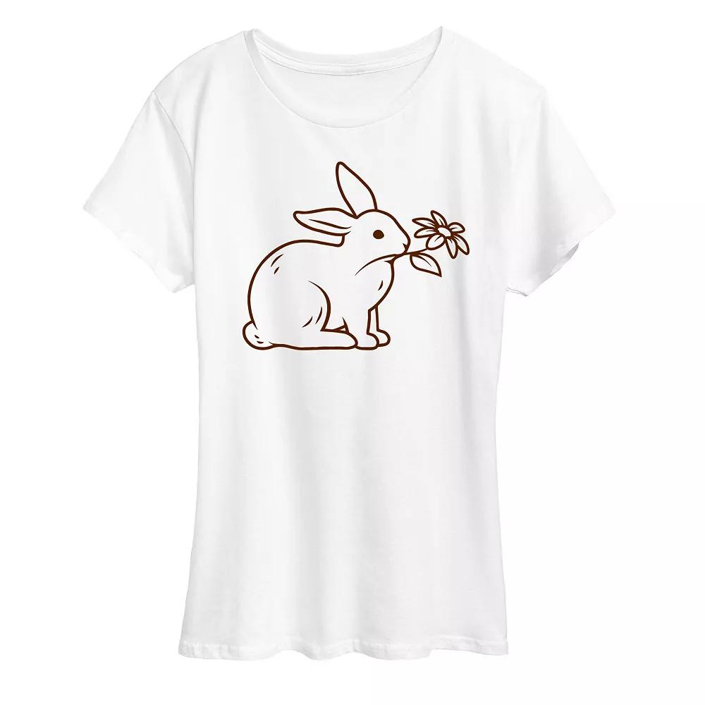 Women's Bunny With Flower Graphic Tee, Size: Large, White Product Image