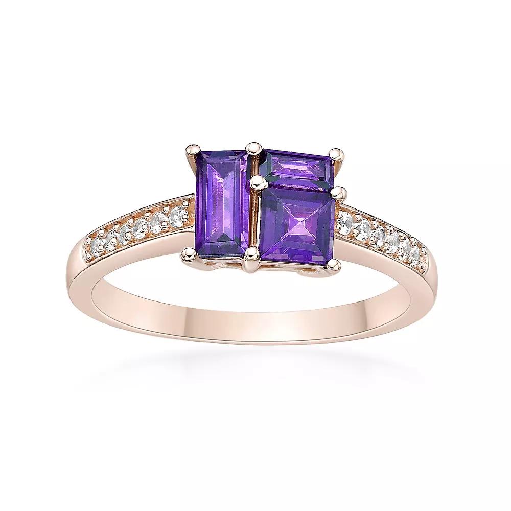 Gemminded 2 Micron Rose Gold Over Silver Amethyst & Lab-Created White Sapphire Ring, Women's, Size: 9, Pink Tone Product Image