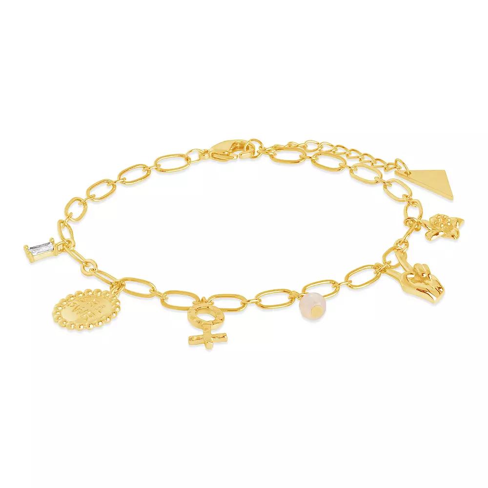 MC Collective Cubic Zirconia & Stone Charm Bracelet, Women's, Size: 6.5-7.5"AD, Gold Tone Product Image