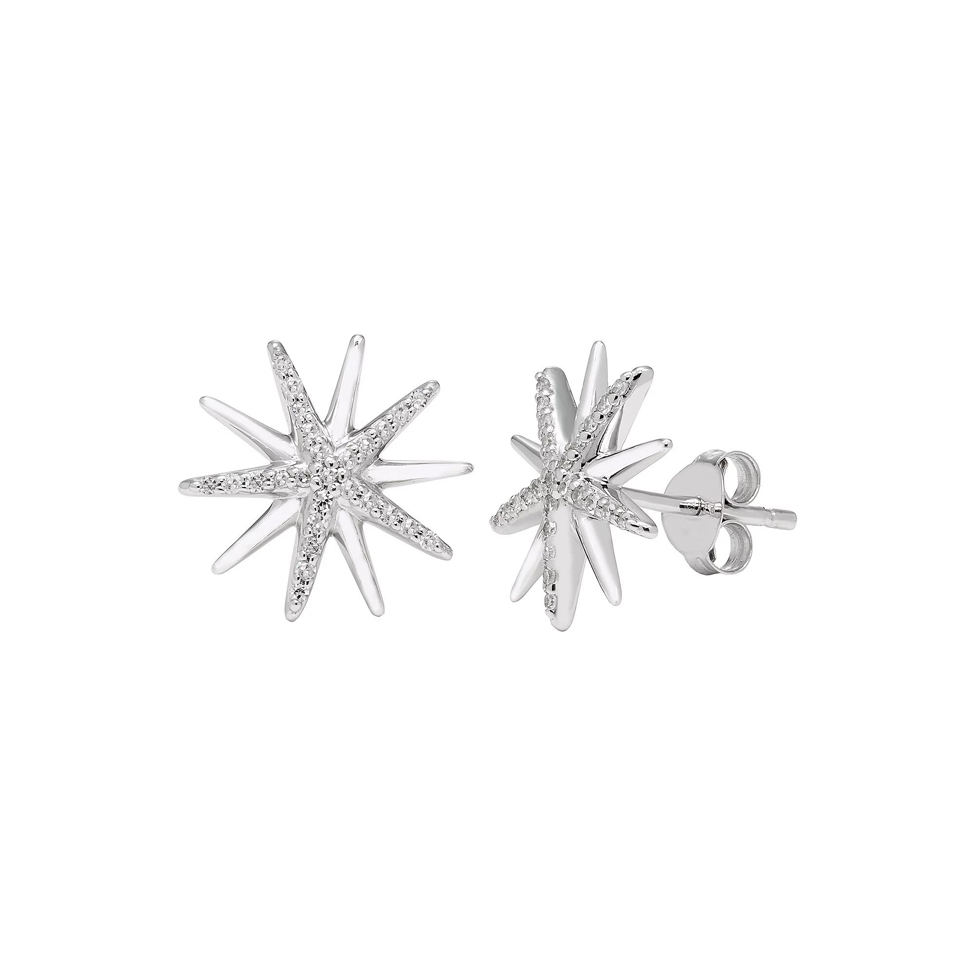 Womens Diamond 1/6 CT Starburst Earrings in Sterling Silver Product Image