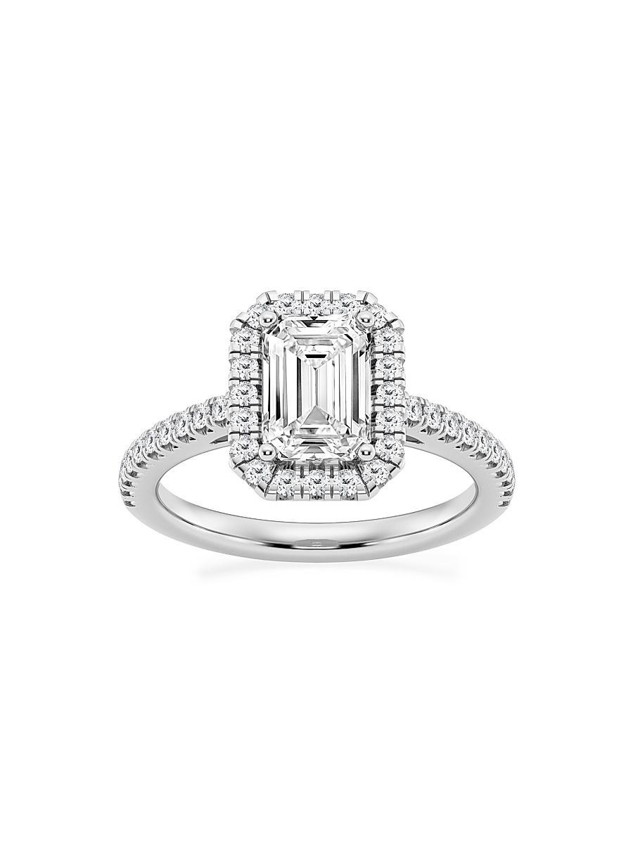Womens 14K White Gold & Emerald-Cut Lab-Grown Diamond Halo Ring/1.30-3.60 TCW Product Image