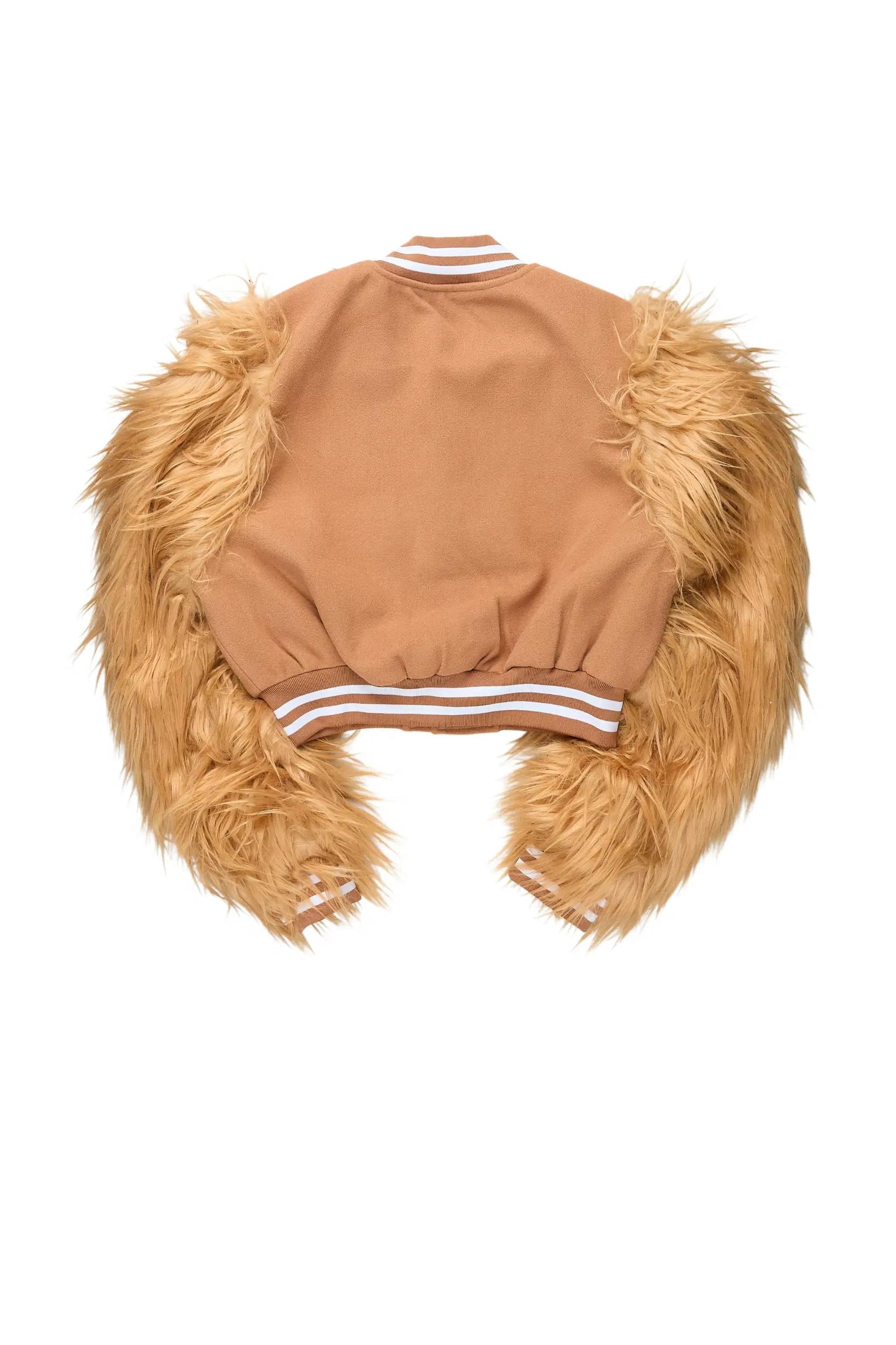 Jameicia Mocha Fur Sleeve Varsity Jacket Female Product Image