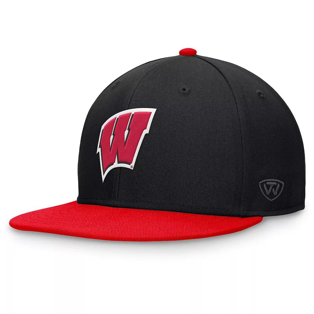 Men's Top of the World Black/Red Wisconsin Badgers Rally Two-Tone Fitted Hat, Size: 7 1/8 Product Image