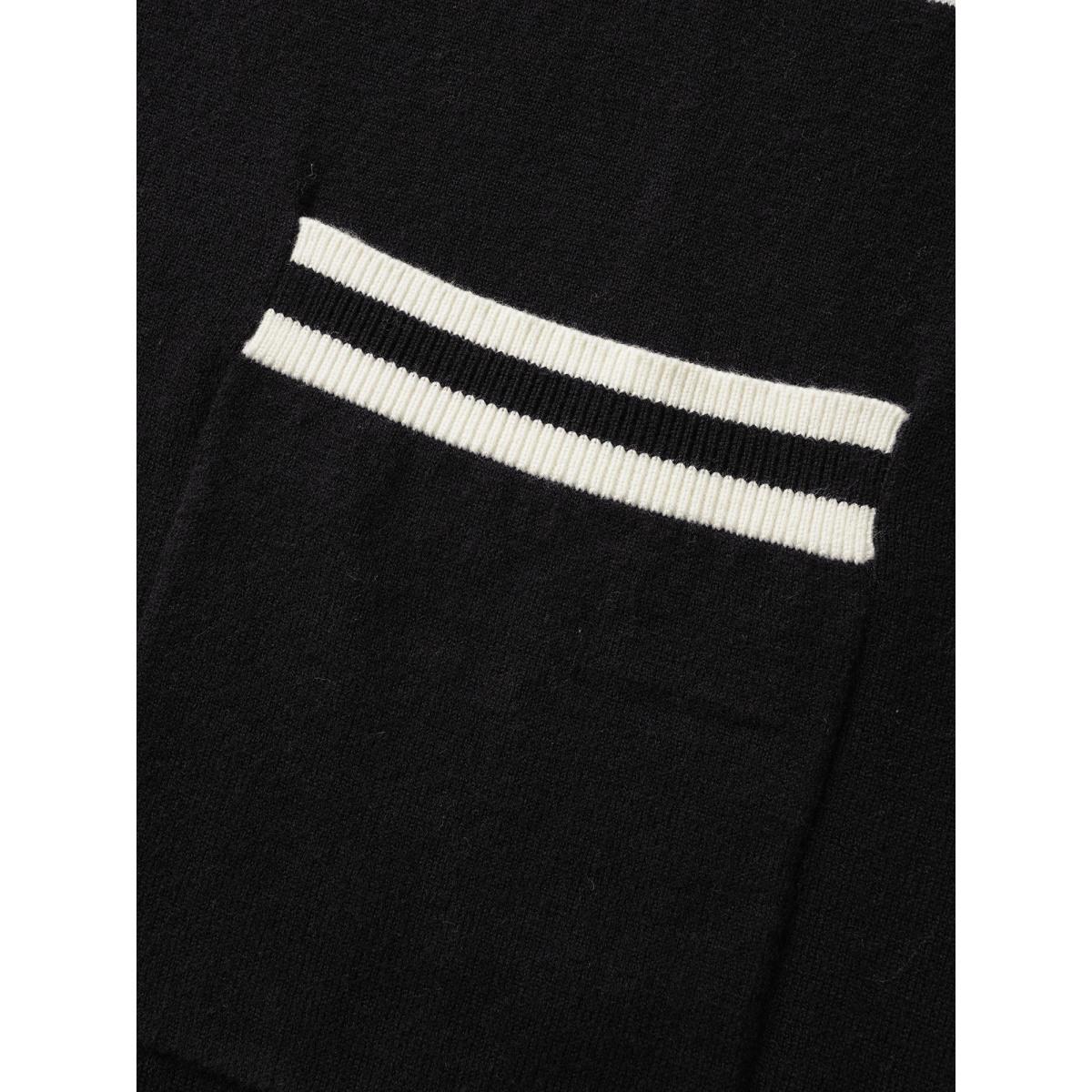 Plus Size Striped V Neck Button Up Pocket Cardigan Black Women Casual Loose Long Sleeve Everyday Cardigans BloomChic 22-24/3X Product Image