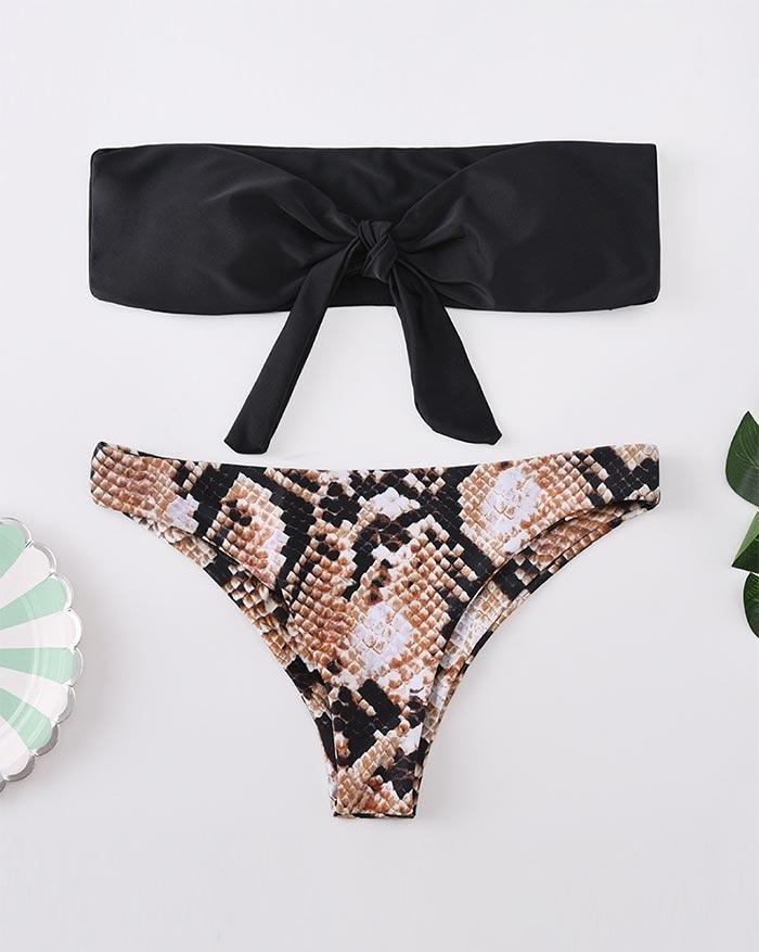 Snake Printed Lace Up Bandeau Bikini Product Image