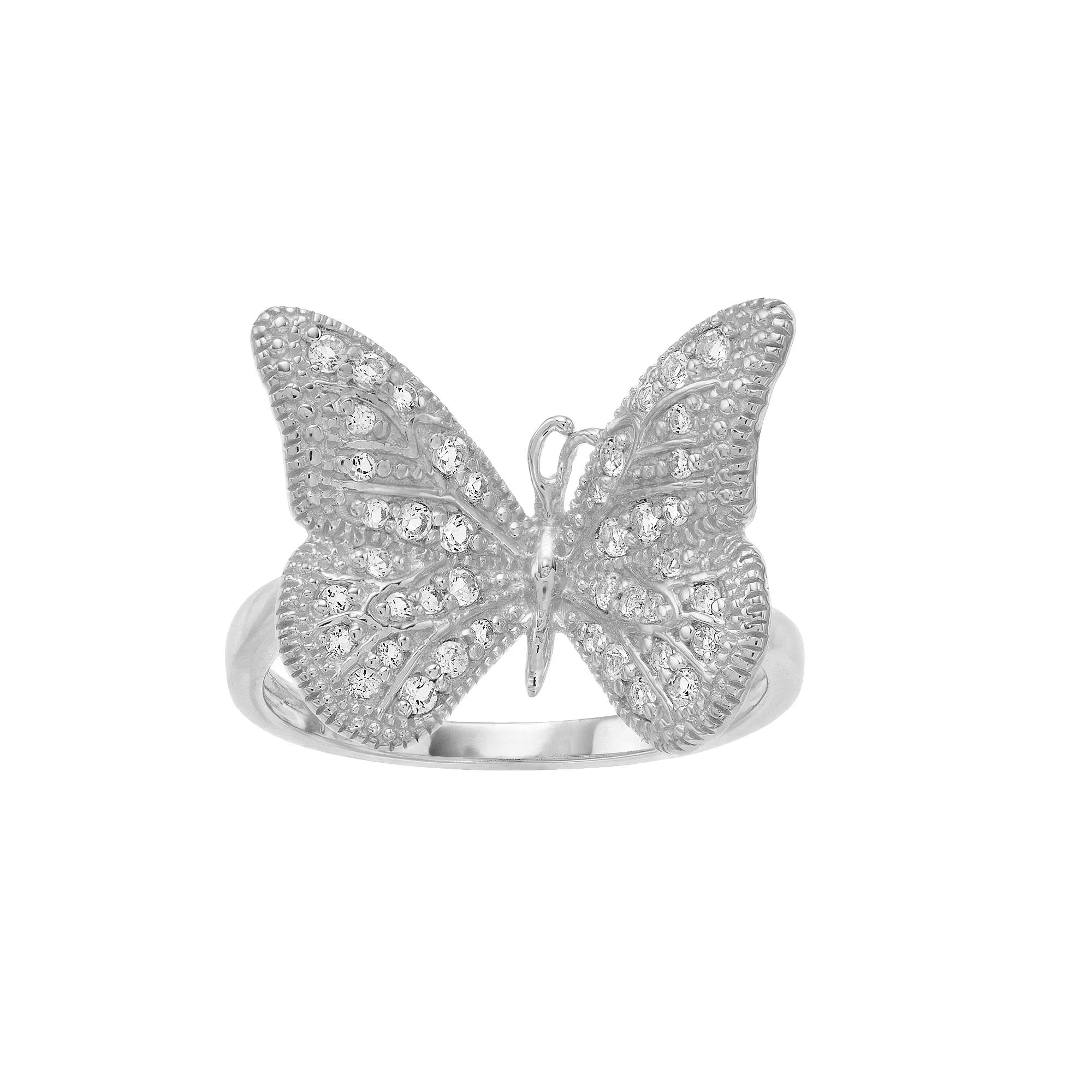 SIRI USA by TJM Sterling Silver White Topaz Butterfly Ring, Women's, Size: 9 Product Image
