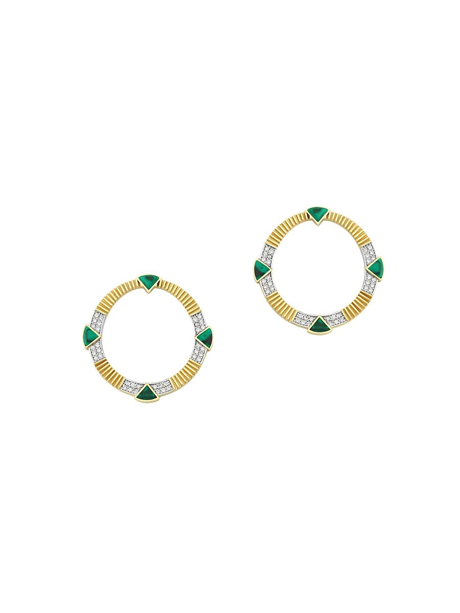 Womens Deep La Linea 14K Yellow Gold, 0.72 TCW Diamond, & Malachite Hoop Earrings Product Image