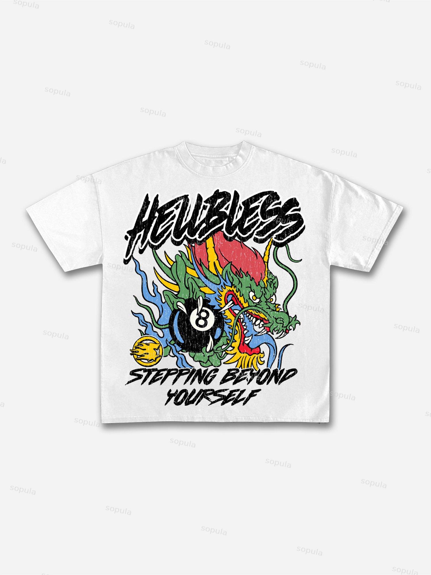 Black No. 8 Vintage Dragon Graphic Cotton T-shirt Product Image