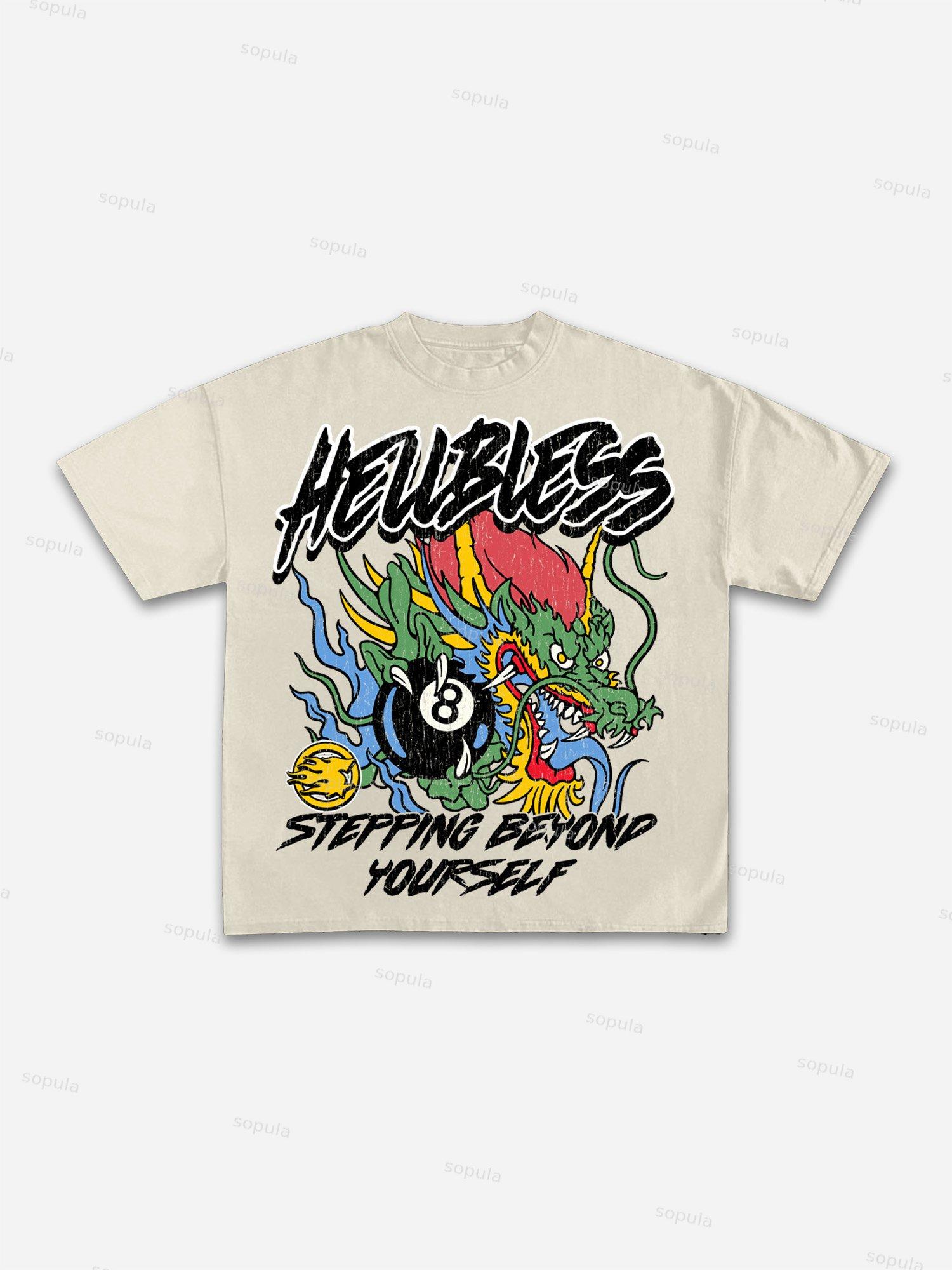 Black No. 8 Vintage Dragon Graphic Cotton T-shirt Product Image