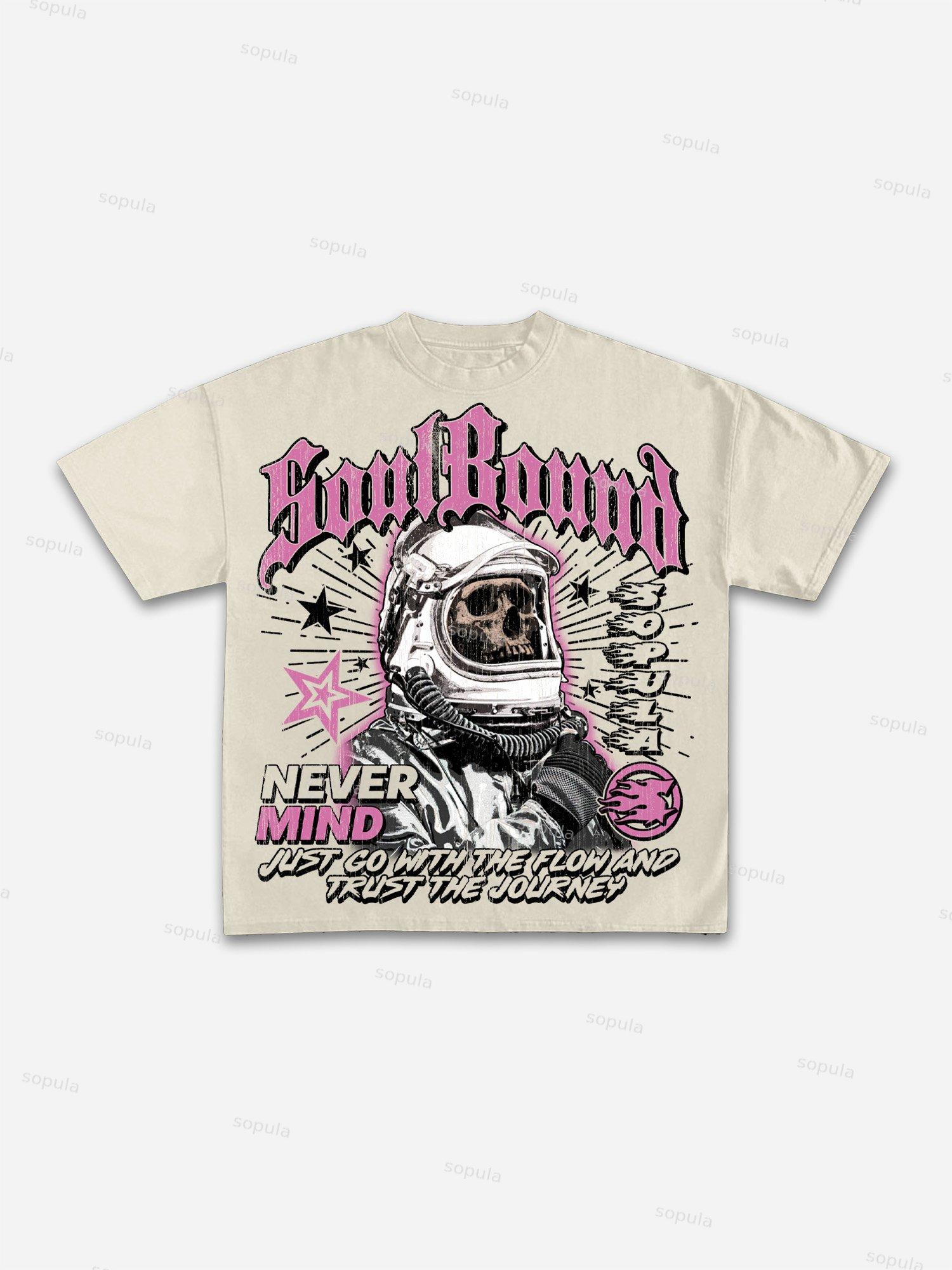 Astronaut of Skull Retro Graphic Cotton T-Shirt Product Image
