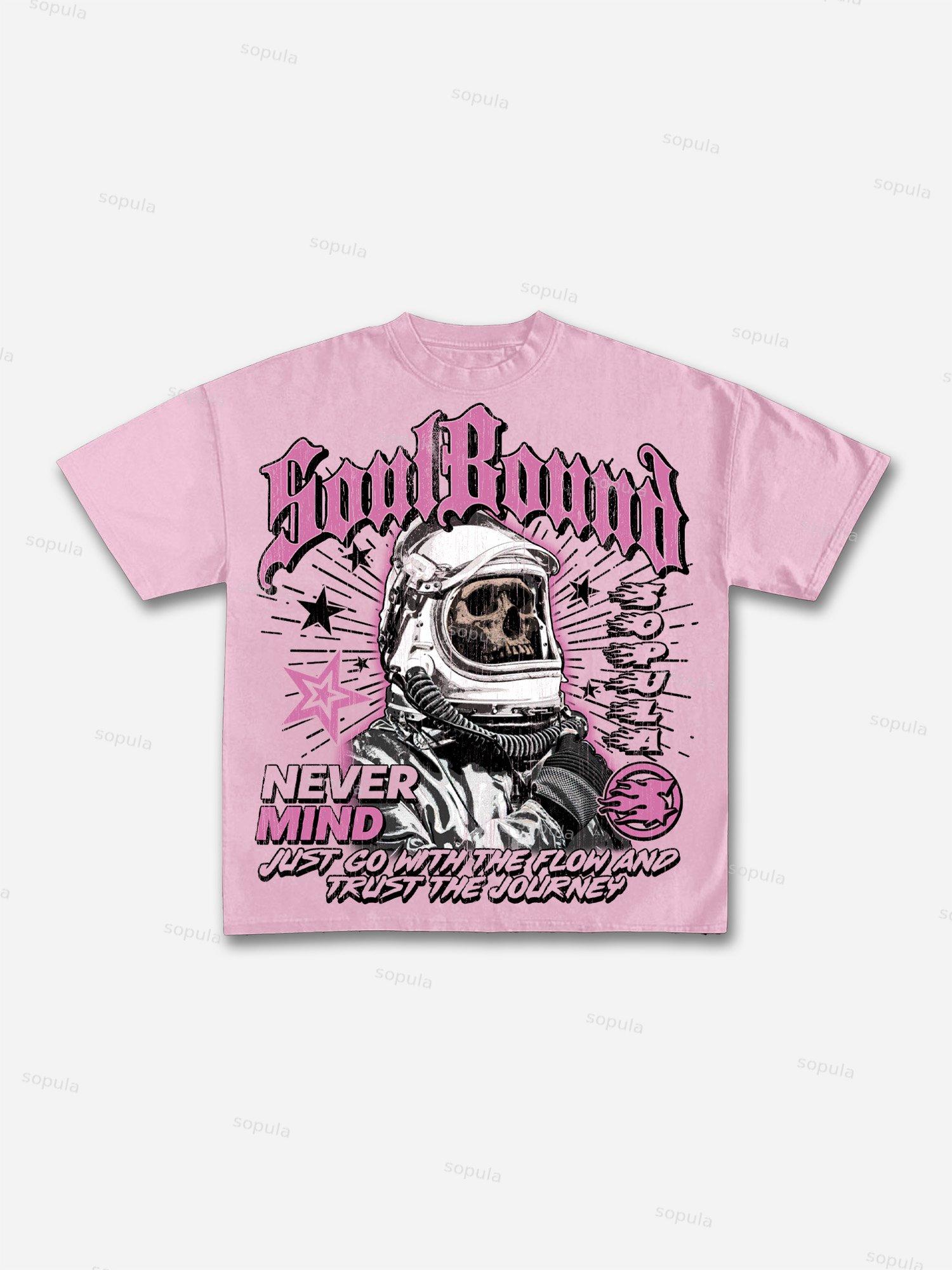Astronaut of Skull Retro Graphic Cotton T-Shirt Product Image