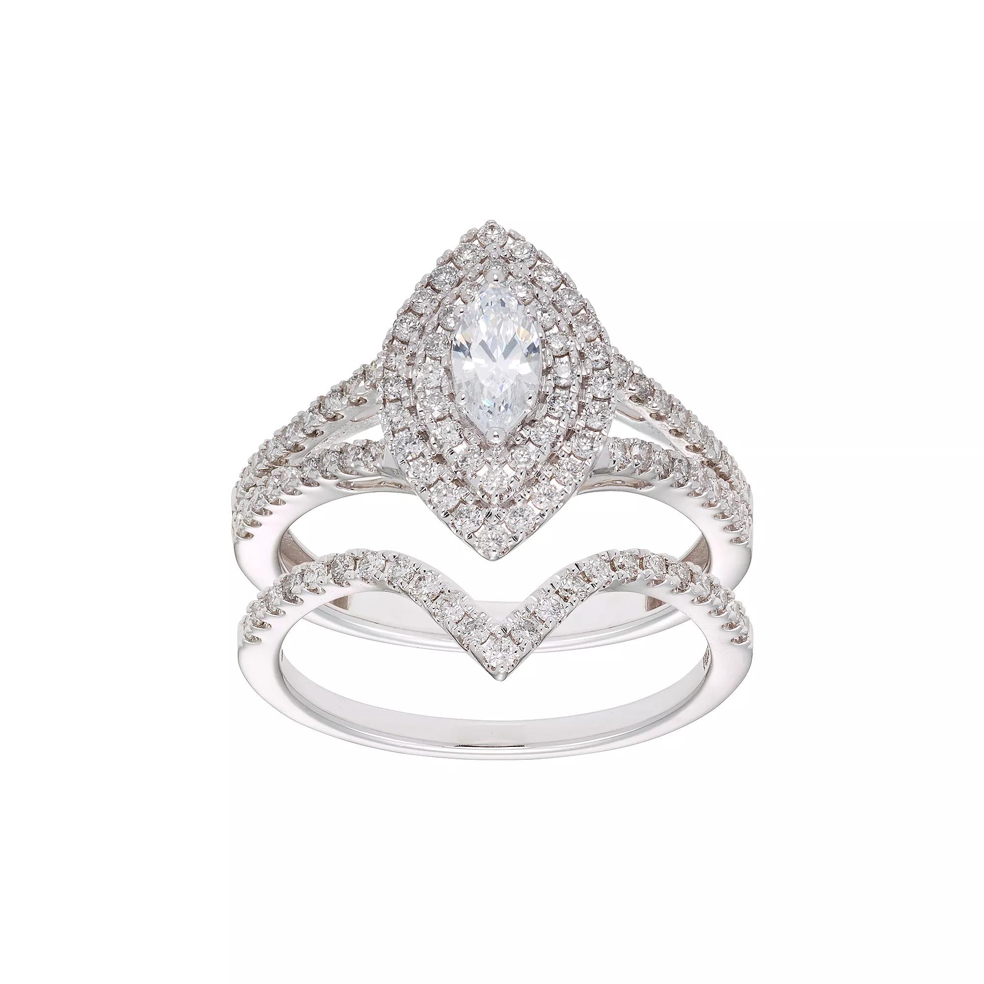 The Regal Collection 14k Gold 1 Carat T.W. IGL Certified Diamond Marquise Halo Engagement Ring Set, Women's,  Product Image