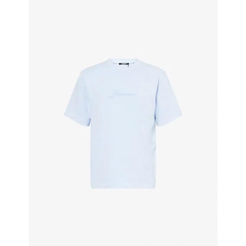 JACQUEMUS Mens Blue Pigmento Log-embroidered Cotton T-shirt Xl Product Image