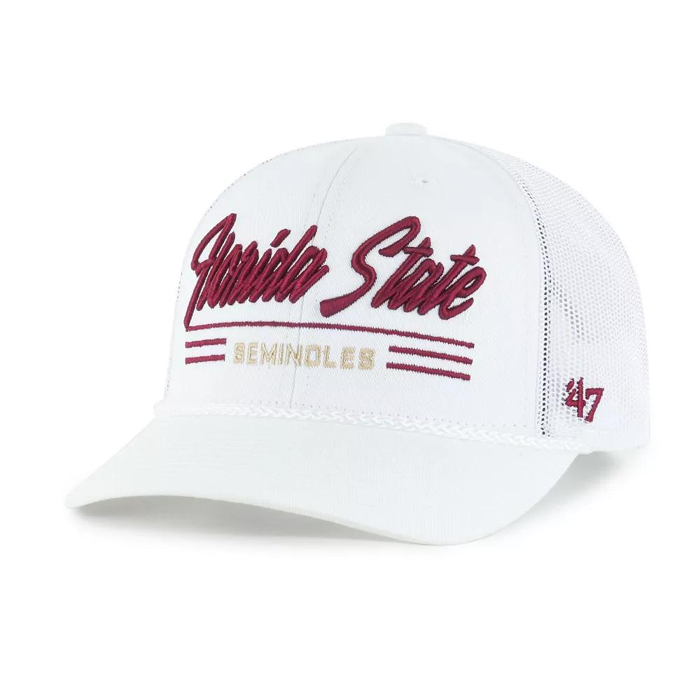 Men's '47 White Florida State Seminoles Garner Rope Trucker Adjustable Hat Product Image