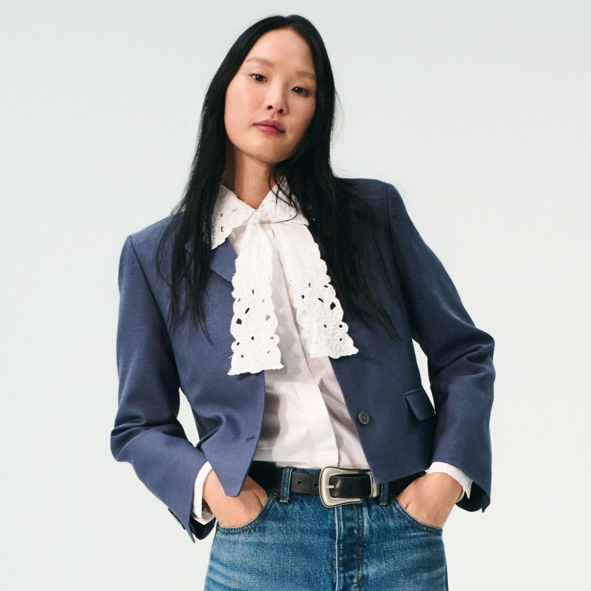 Jules classic-fit eyelet tie-neck shirt Product Image