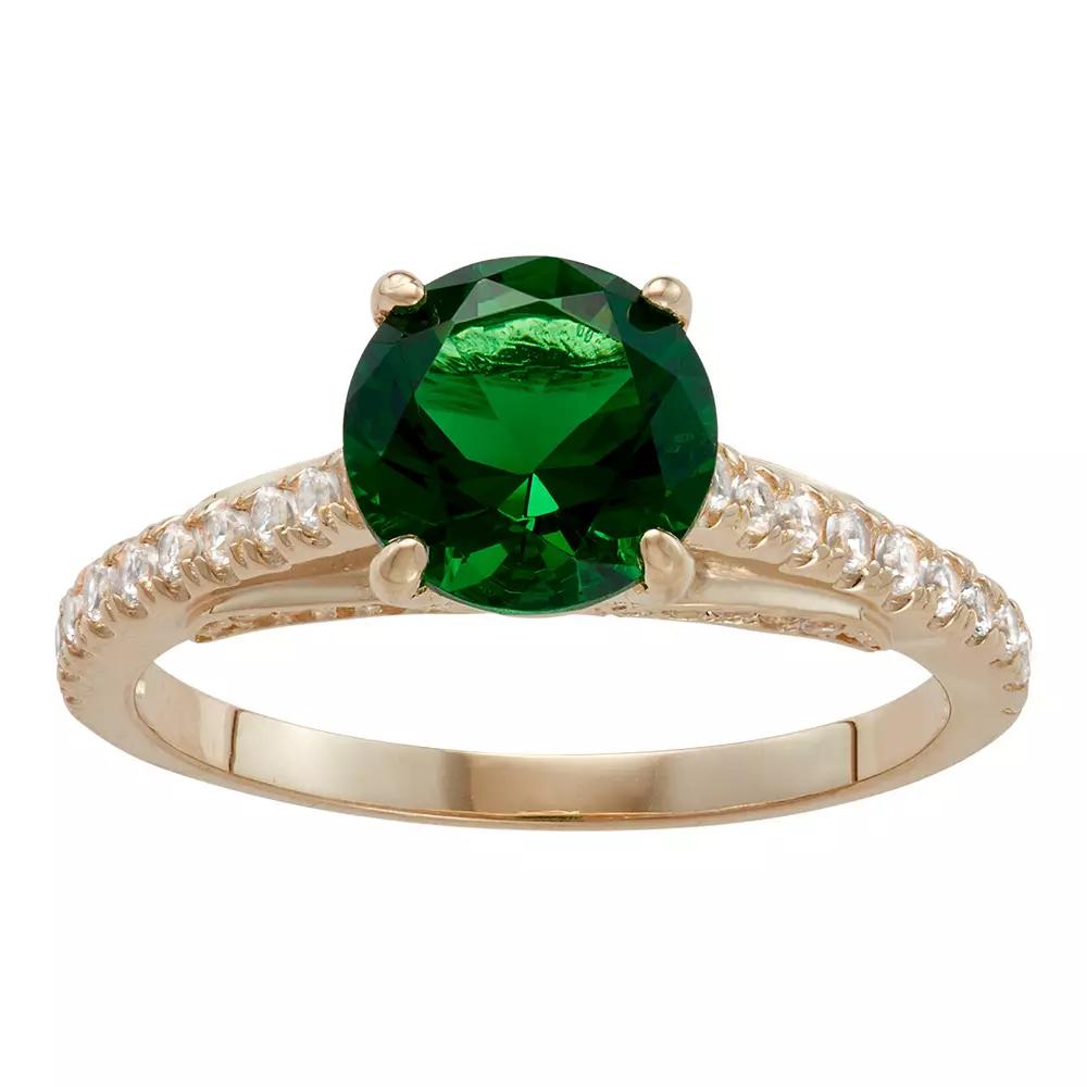 Designs by Gioelli 10k Gold Simulated Emerald & Lab-Created White Sapphire Ring, Womens Product Image