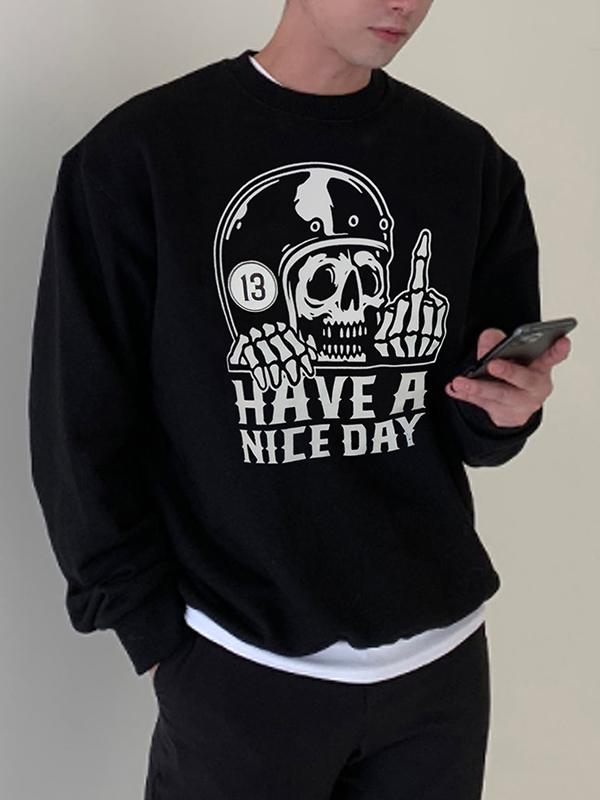 Men’s Funny Skull Letter Print Pullover Sweatshirt Product Image