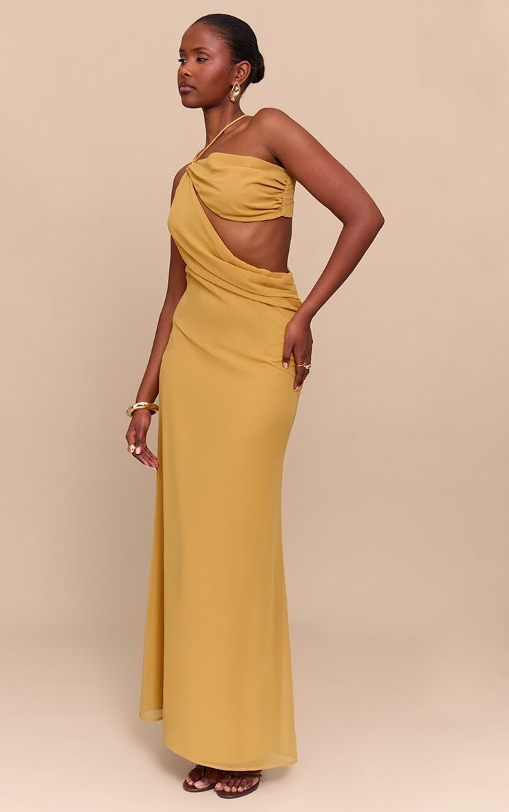 Mustard Chiffon Cut Out Draped Maxi Dress Product Image