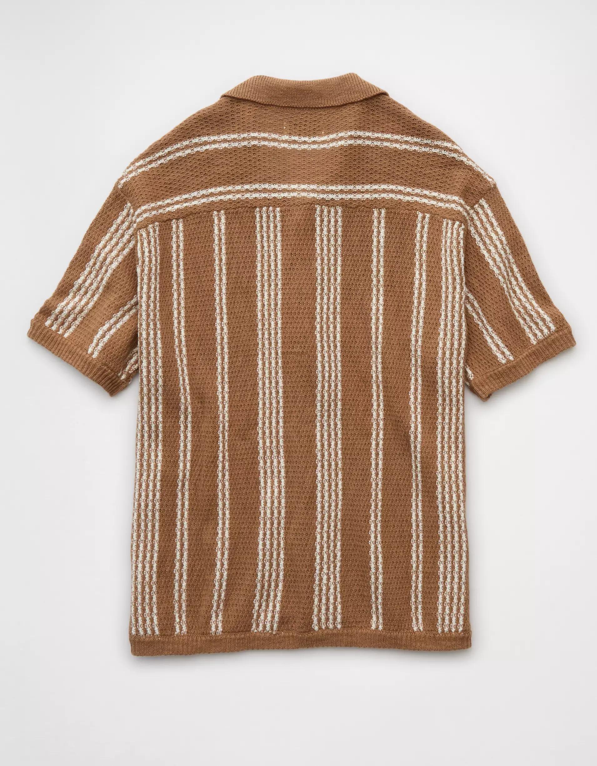 AE Weekend Striped Button-Up Sweater Polo Shirt Product Image