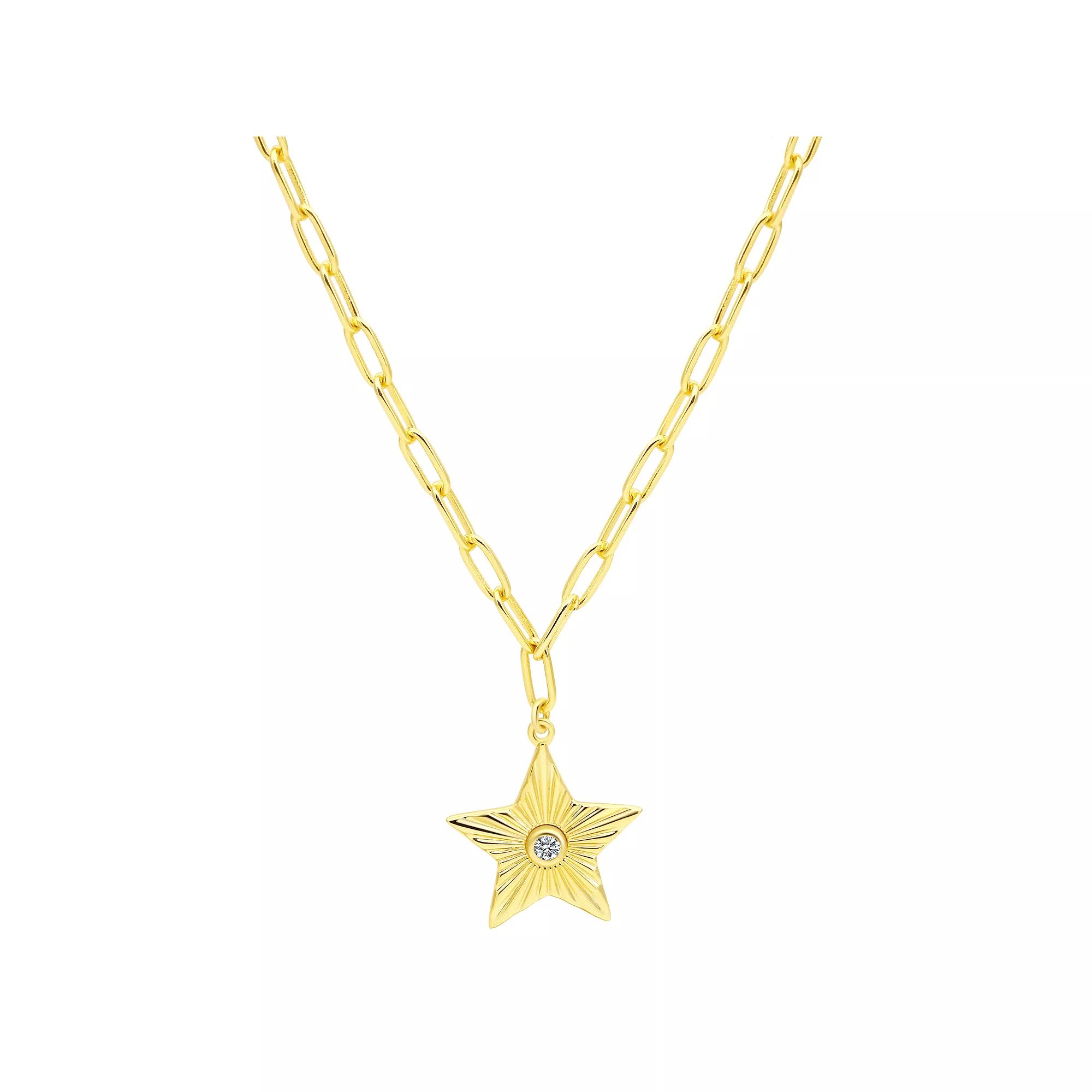 Pur Aarde 14k Gold Over Silver Cubic Zirconia Star Pendant Necklace, Womens Gold Tone Product Image