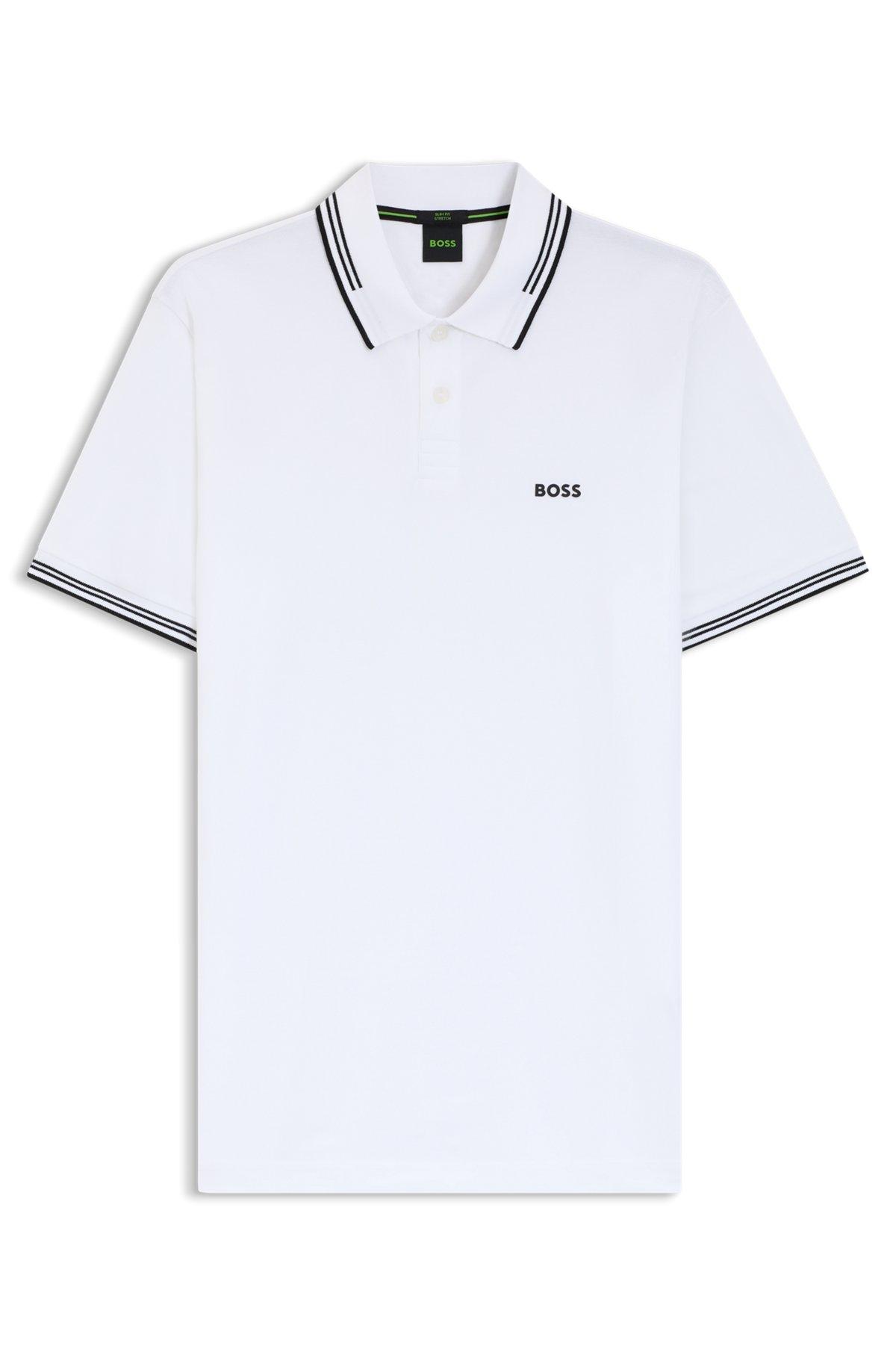 Stretch-cotton slim-fit polo shirt with branding and stripes Product Image