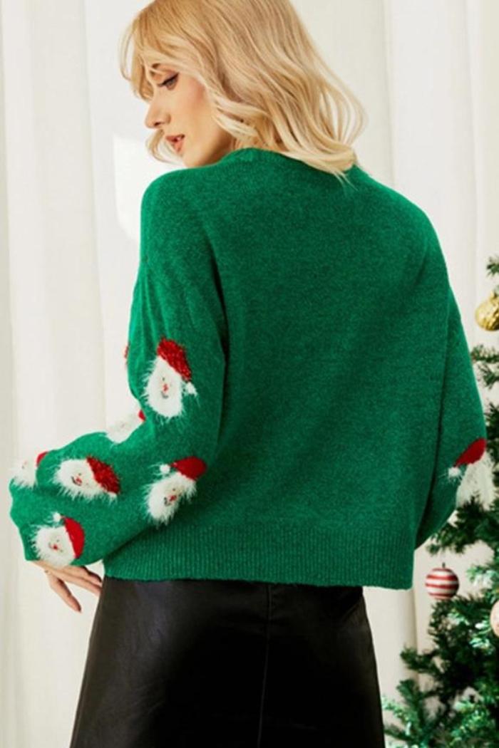 Women Furry Christmas Santa Printing Knit Sweater Product Image