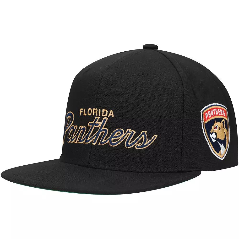 Men's Mitchell & Ness Black Florida Panthers Core Team Script 2.0 Snapback Hat, Pnt Black Product Image