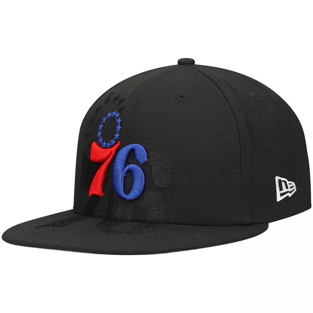 Men's New Era Black Philadelphia 76ers Blackout Shadow Logo 59FIFTY Fitted Hat,  Product Image