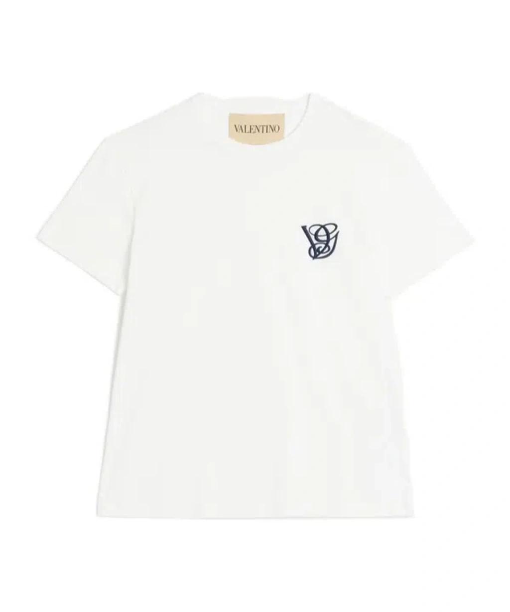 VALENTINO Logo Embroidery Crew Neck Short Sleeves T-shirt In White Product Image