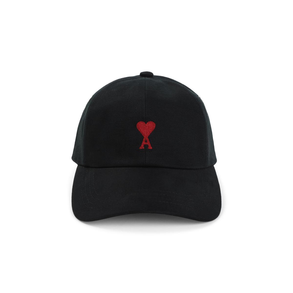 AMI ALEXANDRE MATTIUSSI Ami Paris Black And Red Cotton Ami Paris De Coeur Baseball Cap Product Image