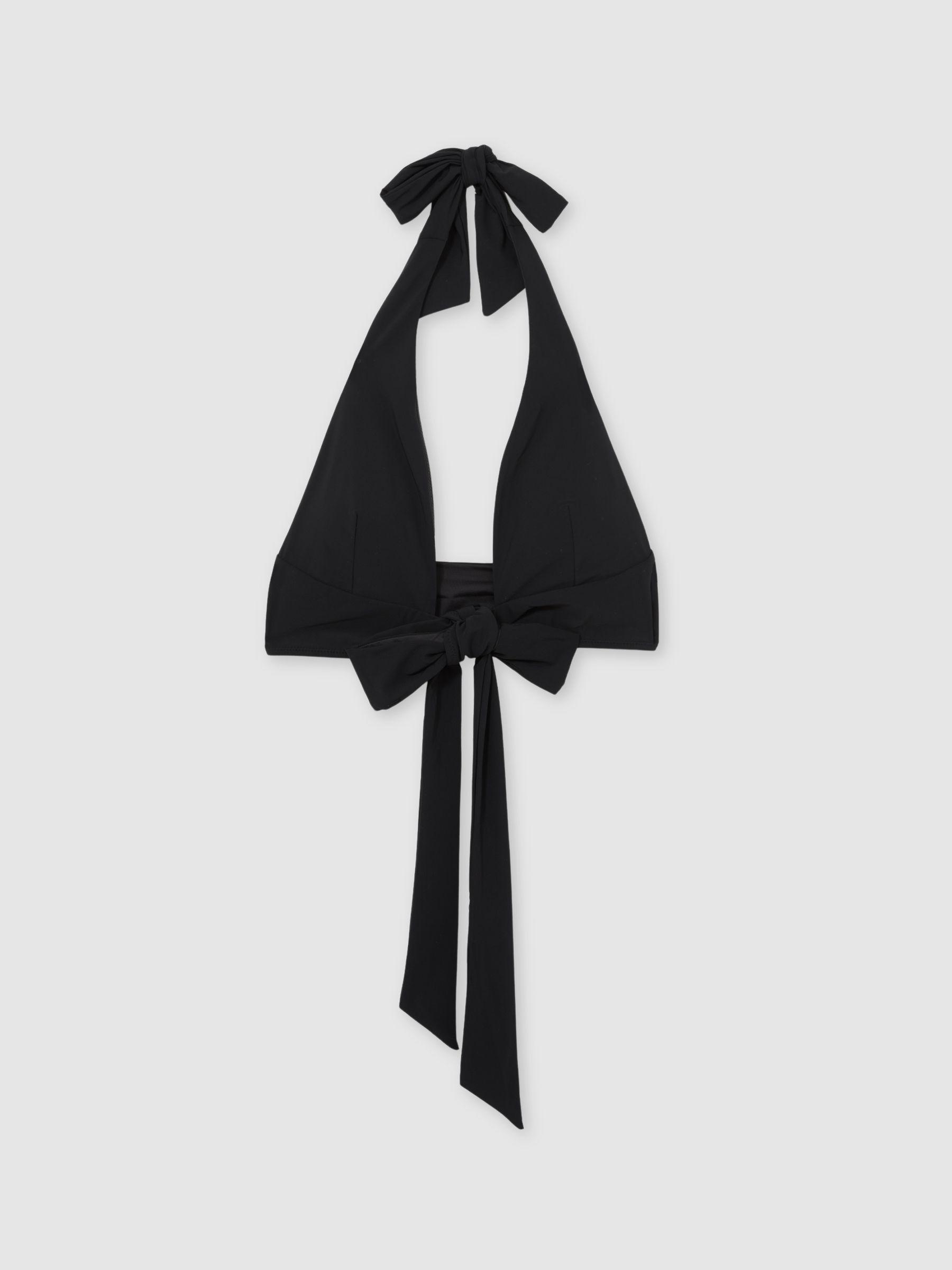 Plunge Tie Halterneck Bikini Top in Black Product Image