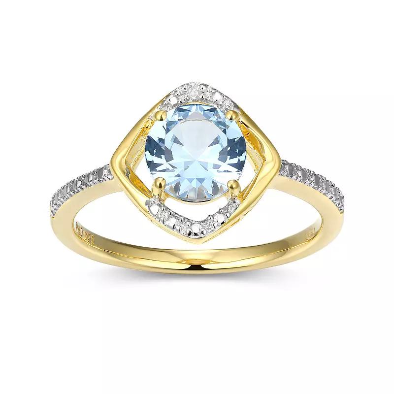 18k Gold Plated Sterling Silver Gemstone & Diamond Accent Halo Ring, Women's, Size: 6, March Synthetic Spinel Product Image