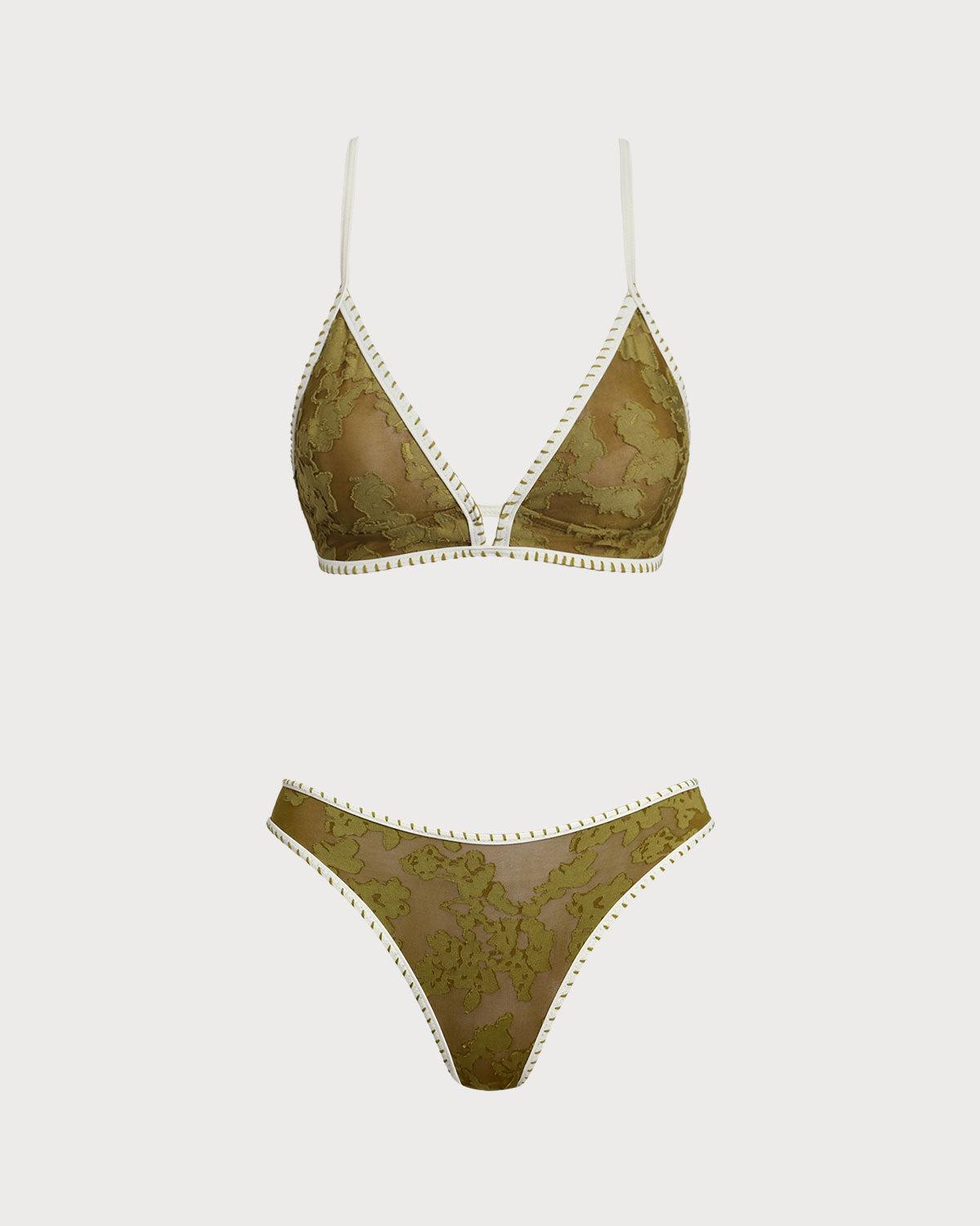 Green Floral Tie-back Triangle Bikini Set Product Image