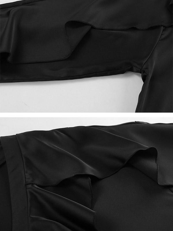 Loose Puff Sleeves Solid Color Split-Joint Tiered V-Neck Blouses&Shirts Tops Product Image