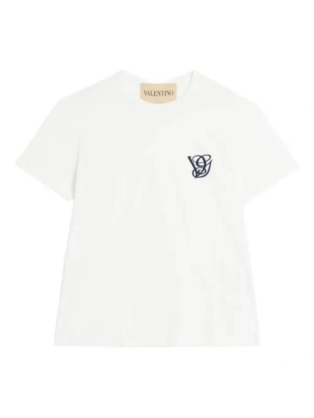 VALENTINO Logo Embroidery Crew Neck Short Sleeves T-shirt In White Product Image