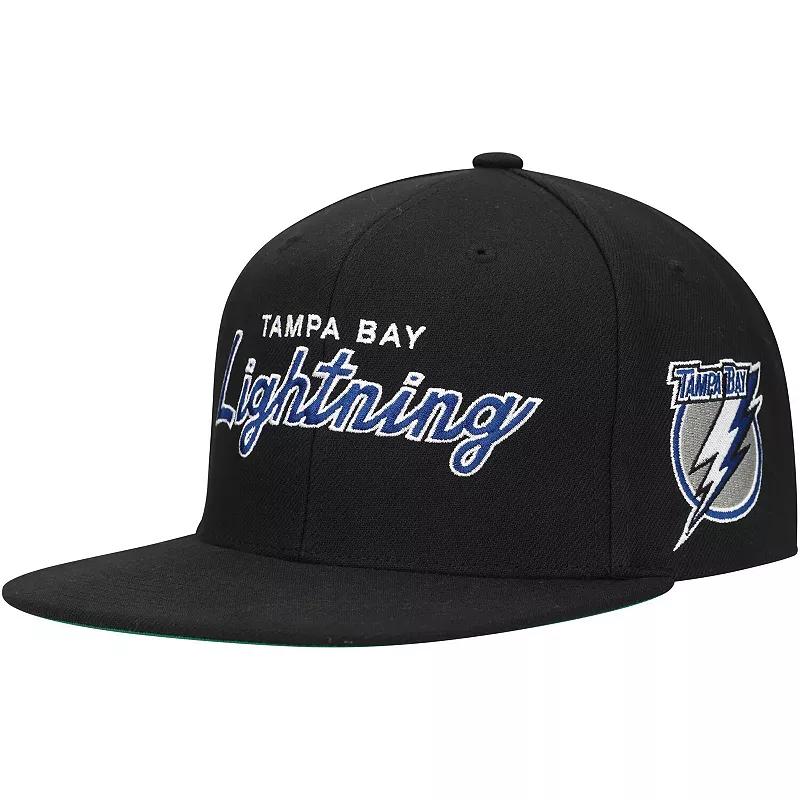 Men's Mitchell & Ness Black Tampa Bay Lightning Core Team Script 2.0 Snapback Hat, Lgh Black Product Image