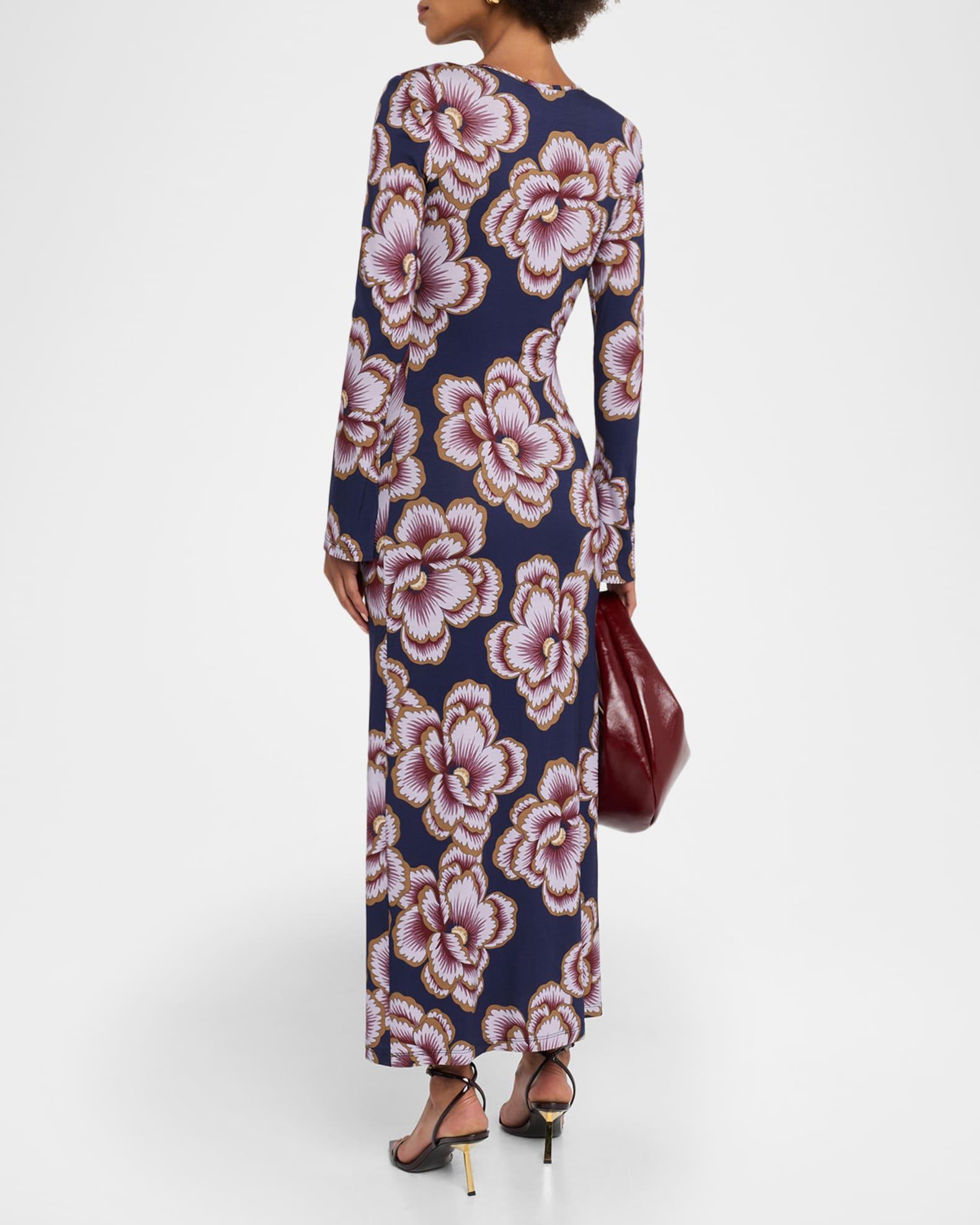 Floral Stretch Knit Crewneck Midi Dress Product Image