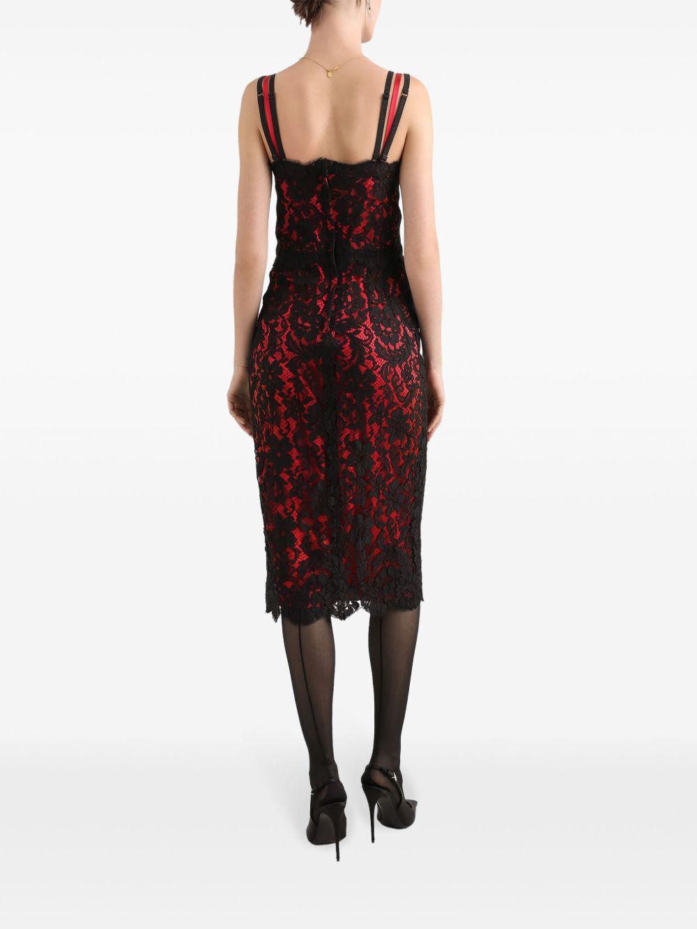 DOLCE & GABBANA Lace Midi Slip Dress In Black/red Product Image