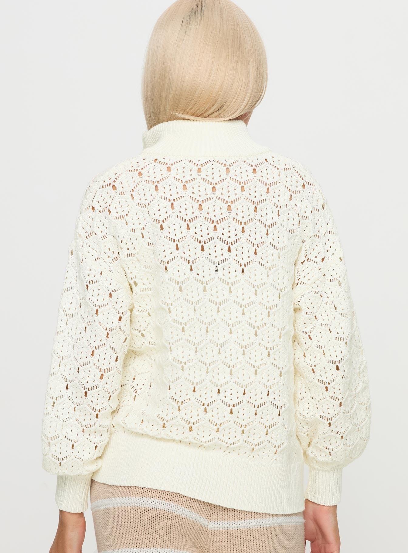Sirena Zip Through Knit Sweater Cream Product Image